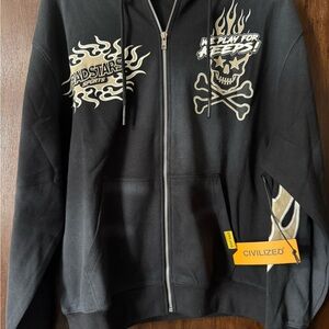 Civilized Black Graphic Zip-Up Hoodie